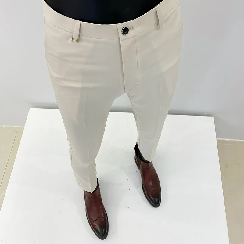 Men&#39;s Pants Men Suit Pants Hombre Pantalones Autumn Stretch Slim Formal Trousers For Men Fashion Casual Stripe Dress Pants Men Clothing 230301