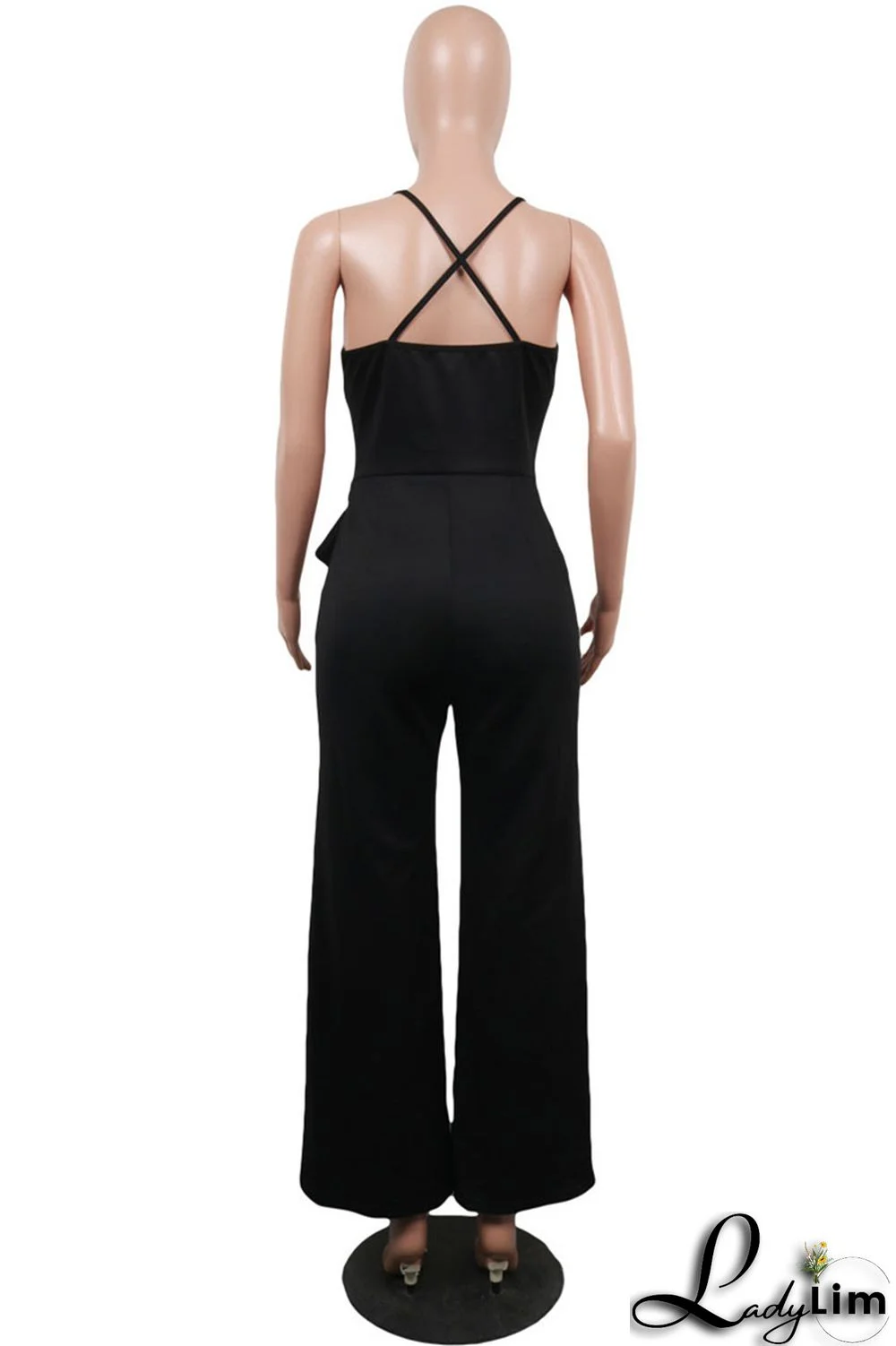 Army Green Sexy Casual Solid Backless V Neck Regular Jumpsuits