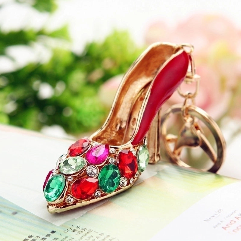 Elegant Lady High Heel Metal Inlay Rhinestones Women’s Bag Pendant Keychain