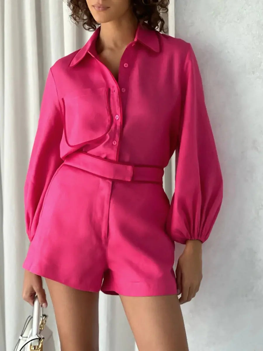 Linen Long Sleeve Shorts Sets