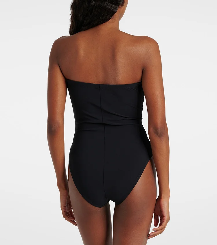 Bandeau 3D Flower Color Block One Piece Swimsuit And Skirt