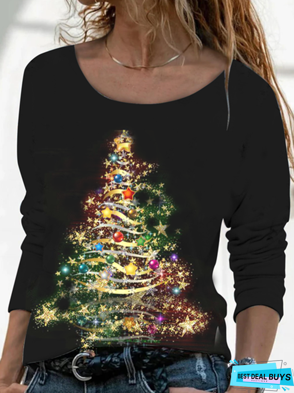 Casual crew neck Christmas tree Top