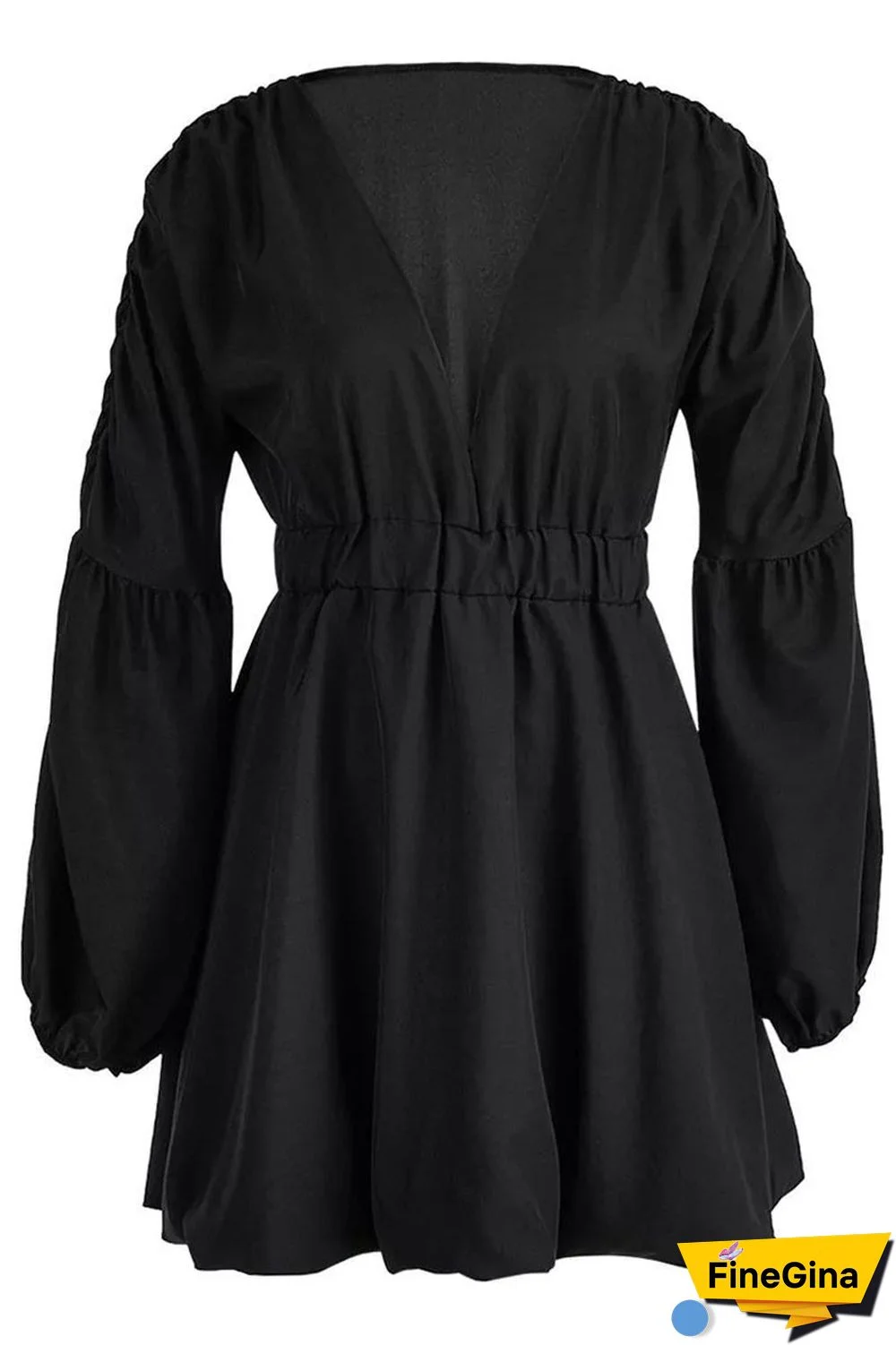 Black Elegant Solid Patchwork Fold V Neck Ball Gown Dresses