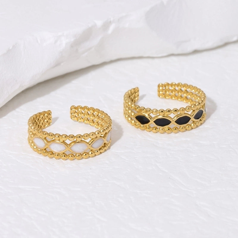 IG Style French Style Modern Style Geometric 304 Stainless Steel 18K Gold Plated Enamel Hollow Out Open Rings