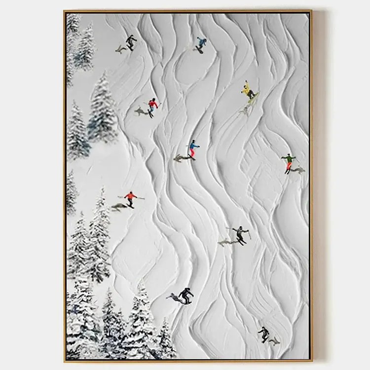 ALPINE SLOPES: Textured White Skiing Landscape Painting（Canvas painting）