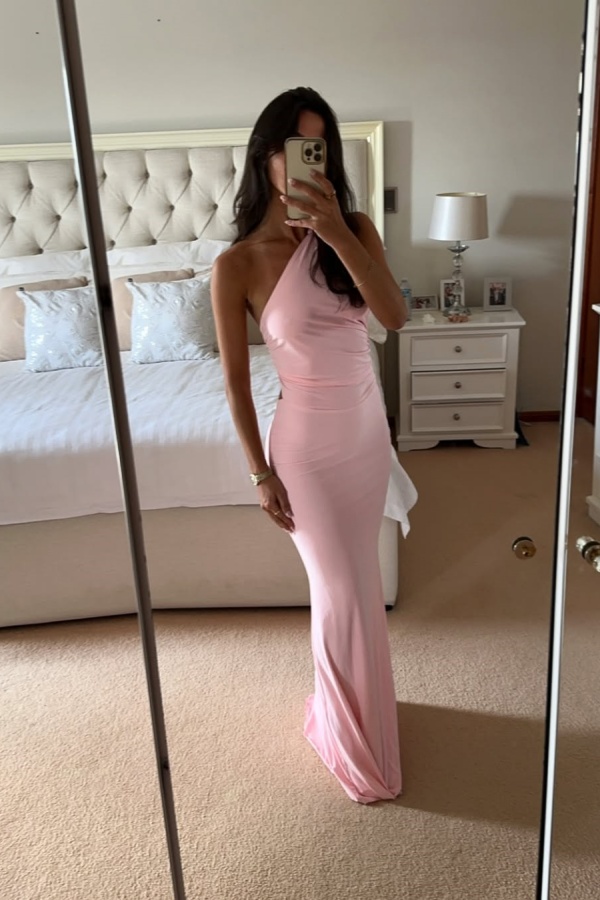 One-Shoulder Pink Slim Fit Prom Dress | ZT0690