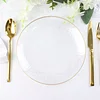 10 Pack | Clear Hammered 9" Round Plastic Dinner Plates With Gold Rim, Disposable Party Plates