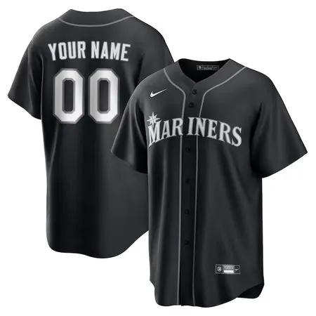Men's Seattle Mariners Custom Black Lights Out Replica Jersey