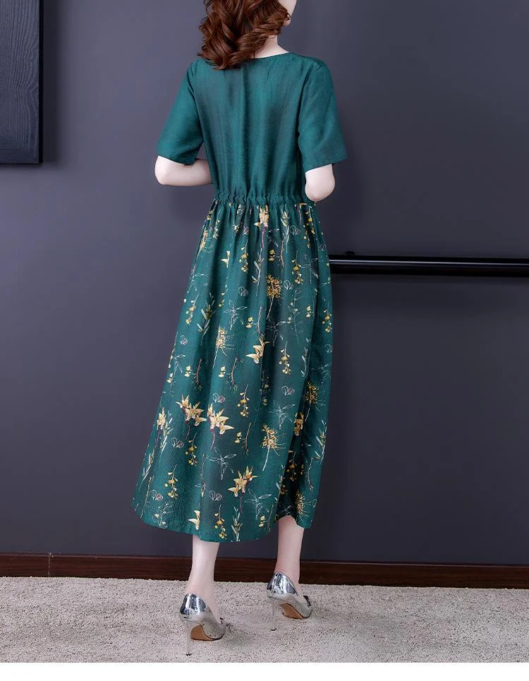 Contrasting color v-neck long dress