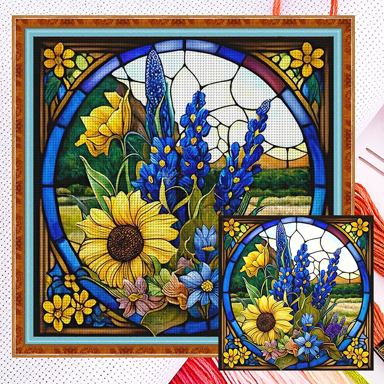 Glass Painting Sunflower Bush 14CT (40*40CM) Counted Cross Stitch gbfke