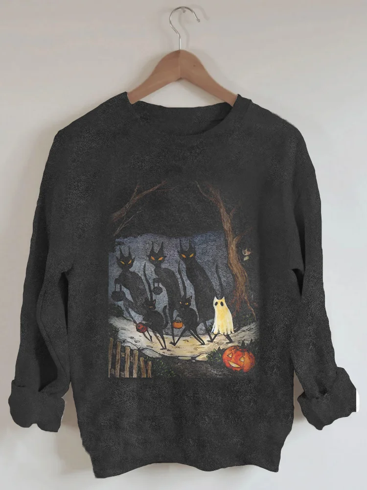 VChics Black Cat Halloween Sweatshirt