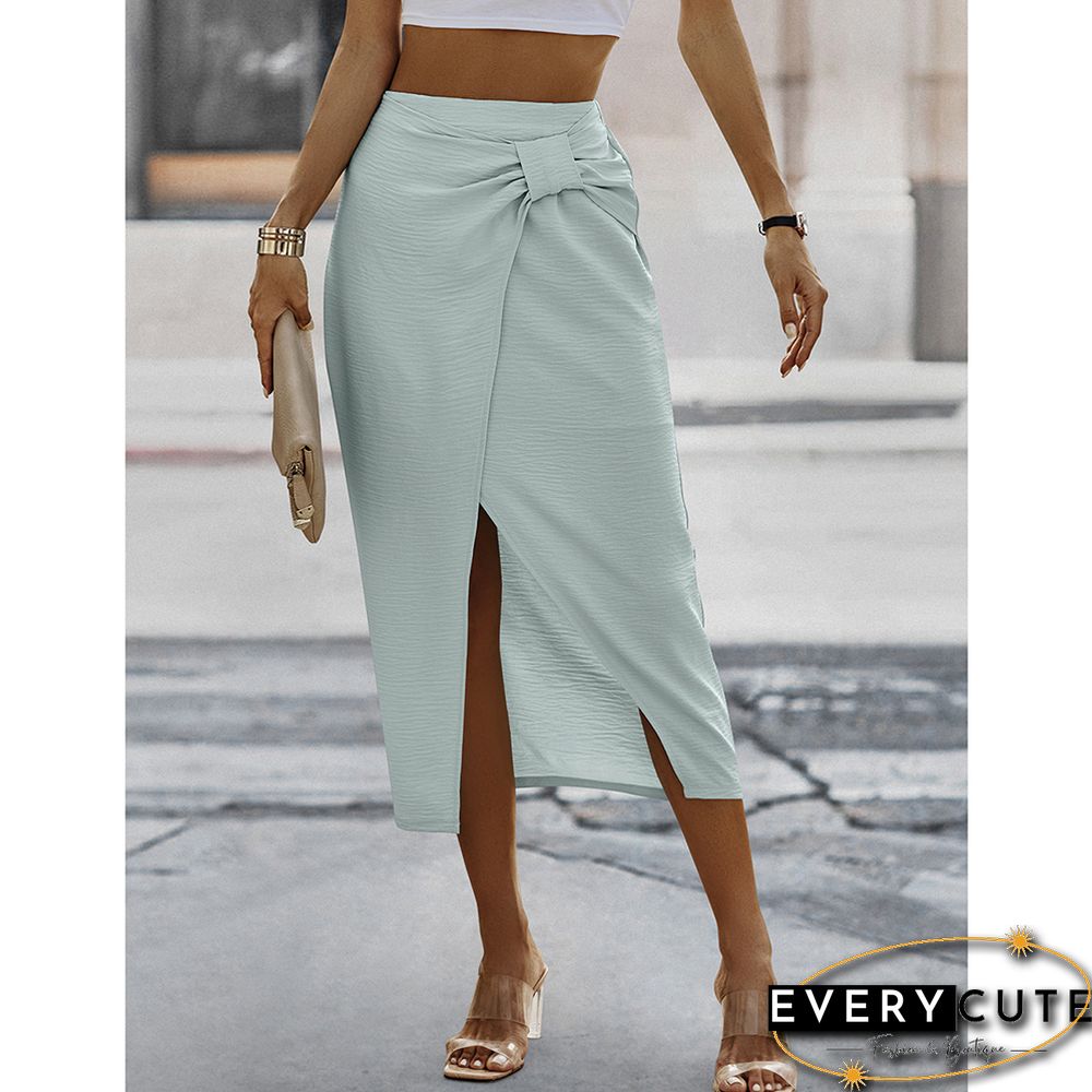 Light Green Solid Bodycon Skirt with Split