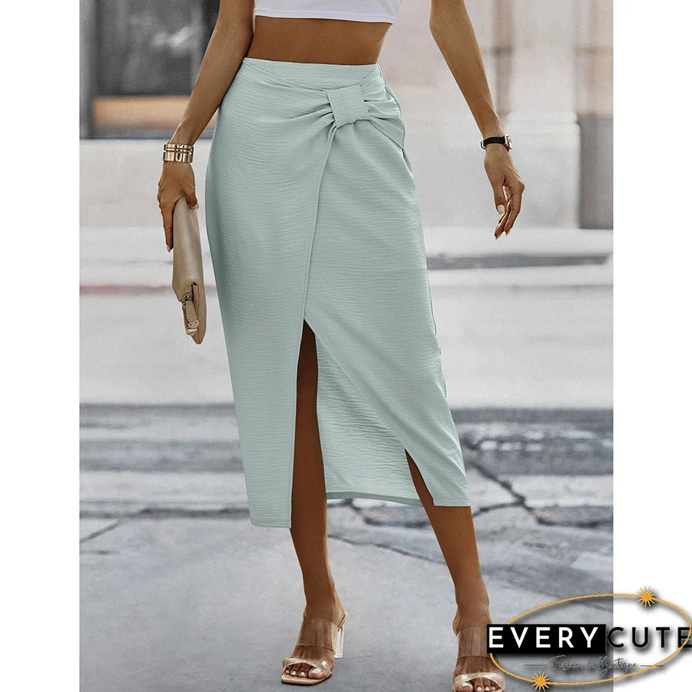 Light Green Solid Bodycon Skirt with Split