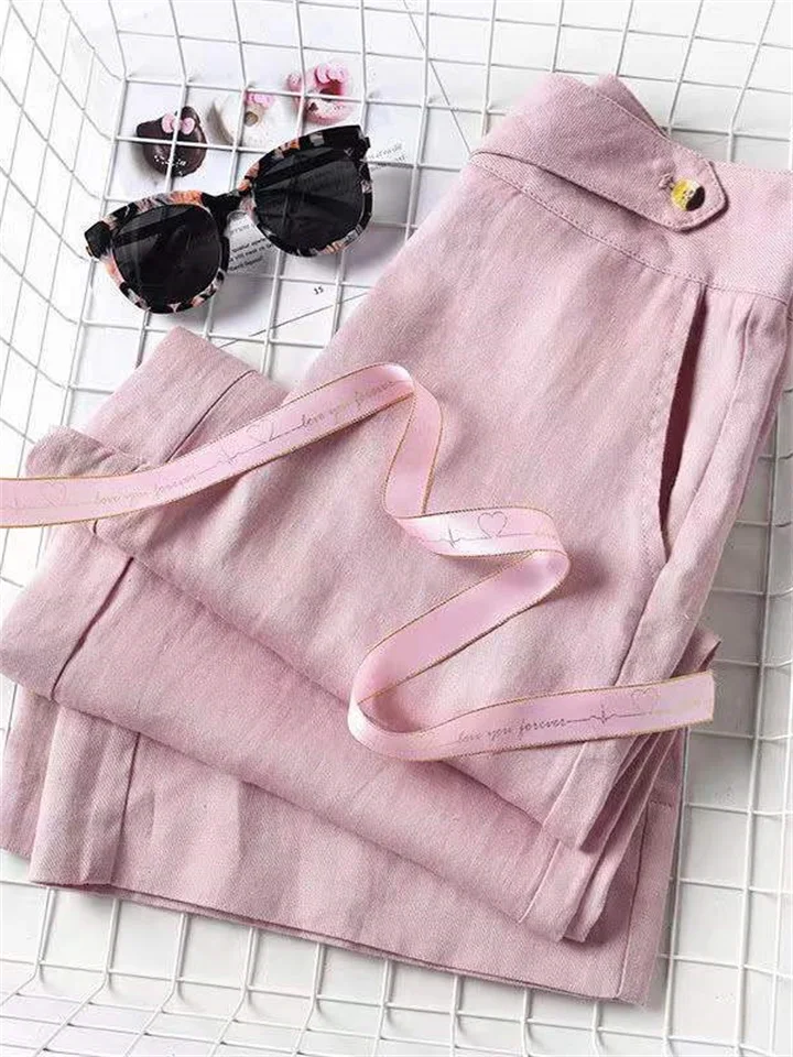 Women's Wide Leg Pants Trousers Linen Balck White Pink Casual Casual Daily Wear Pocket Wide Leg Full Length Breathability Solid Colored S M L XL 2XL-Cosfine