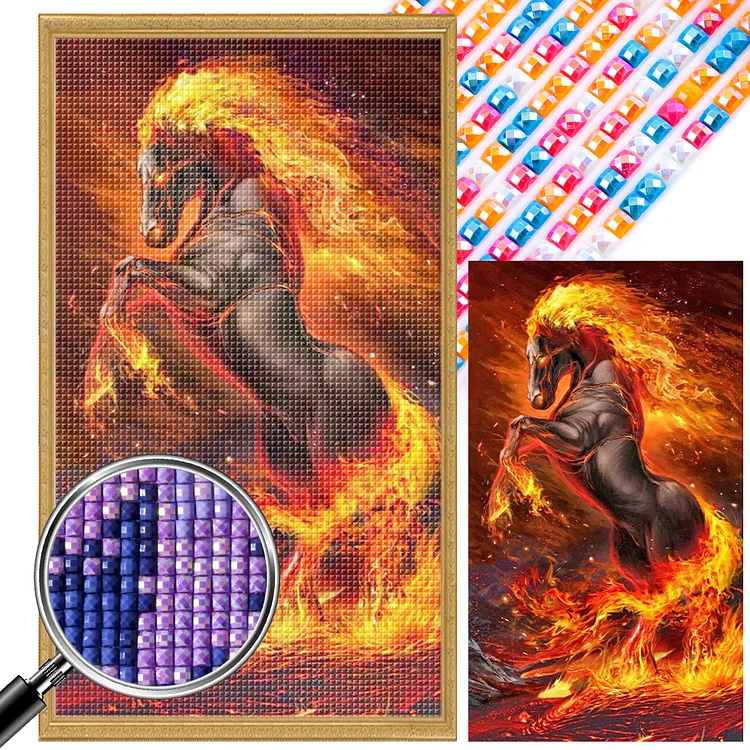 Partial AB Drill - Full Square Diamond Painting - Flame Horse 40*70CM