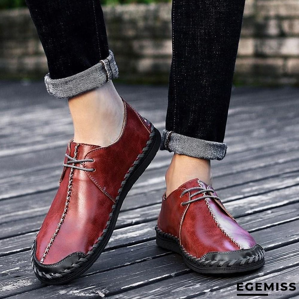 Men Casual Cow Leather Light Comfortable Split Leather Flats Shoes | EGEMISS