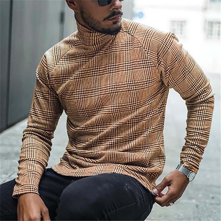 Casual Houndstooth Slim Men's T-shirt