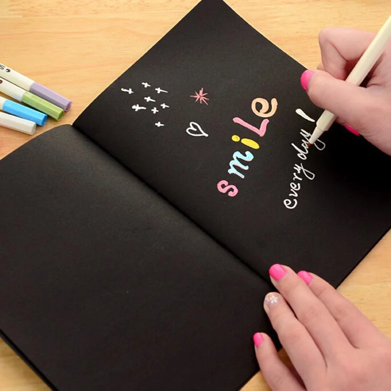 28 pages Diary Notebook Black Paper Notepad Sketch Graffiti Notebook for Drawing Painting Office School Stationery 13x14.5cm