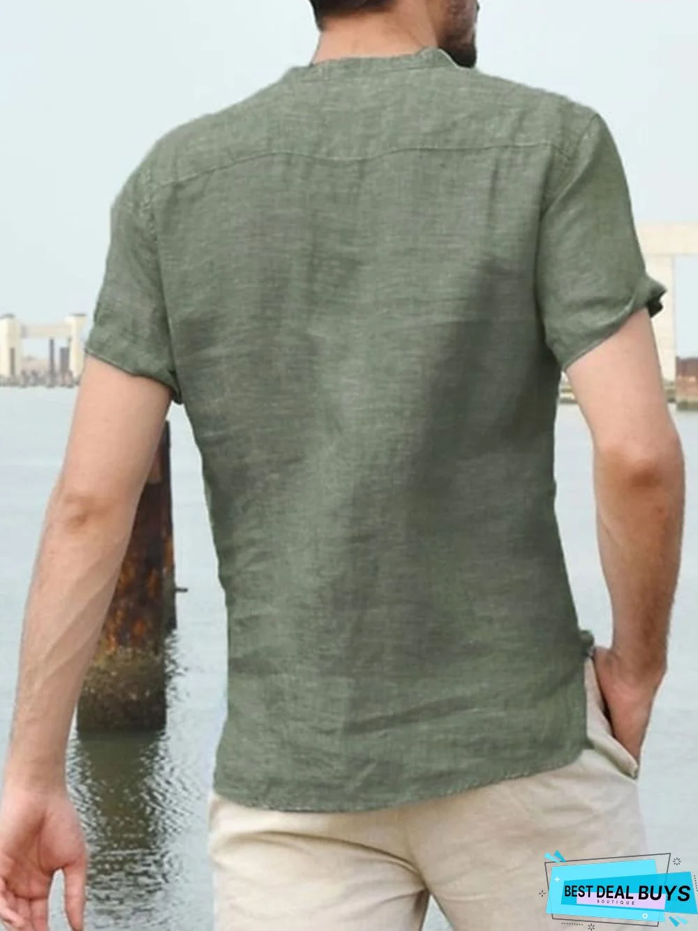Men's T-Shirt Solid Colored Short Sleeve Daily Tops Cotton Basic Streetwear V Neck Gray Green White / Work Linen