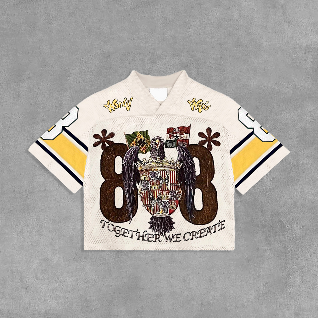 Sopula Vintage Together We Create Unity No 88 Graphic Blokecore Blokette Football V-Neck T-Shirt - SOPULA