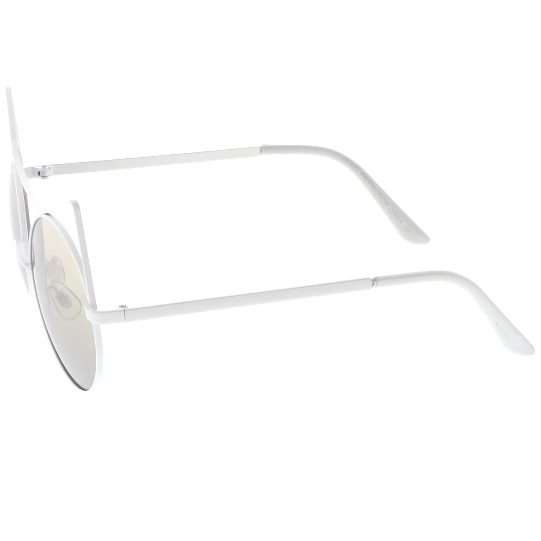 Women's Oversize Open Metal Cat Eye glasses With Colored Mirror Flat Lens 54mm