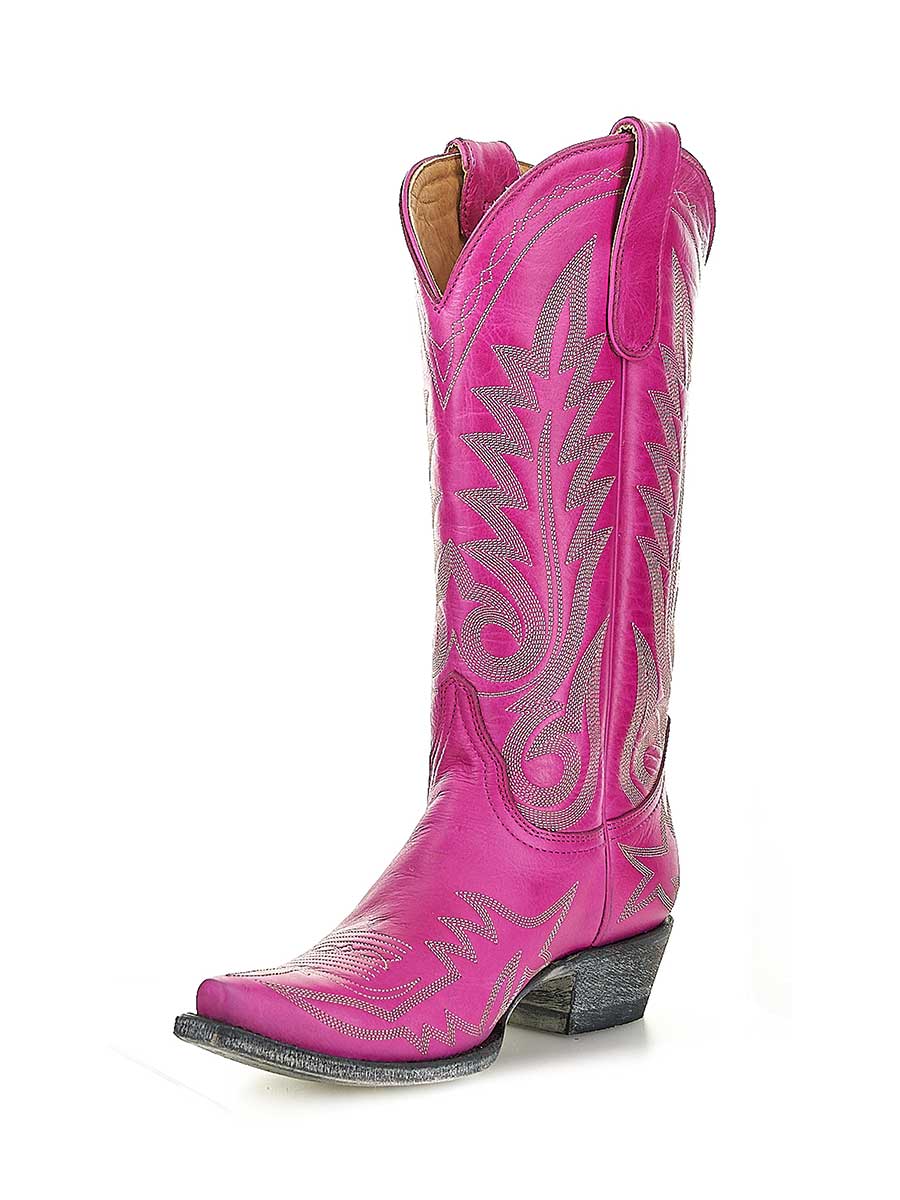 Hot Pink Vegan Leather Snip Toe Embroidered Mid-Calf Cowgirl Boots 