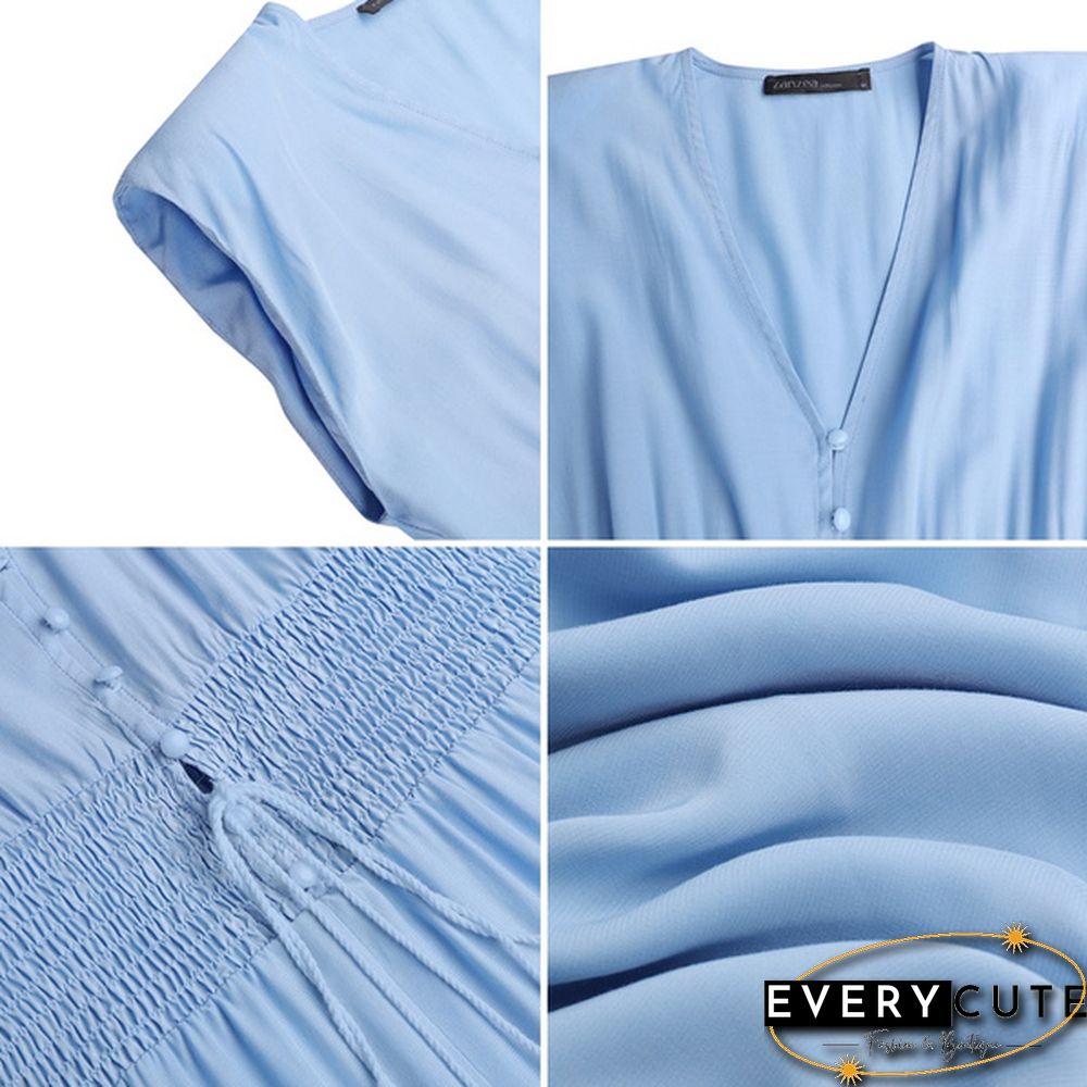 Oversized Retro Women Kaftan Solid Long Shirt Dress Sexy Party V Neck Bohemian Slit Hem Maxi Sundress