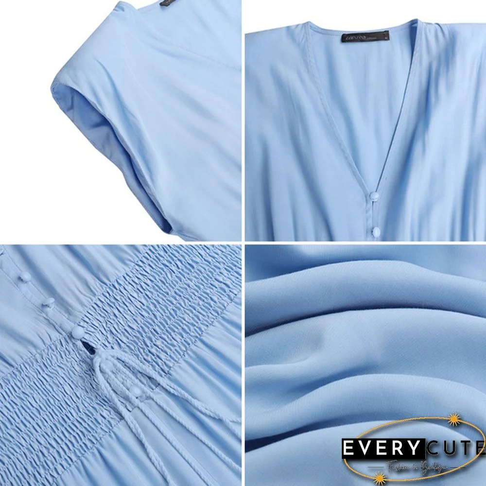 Oversized Retro Women Kaftan Solid Long Shirt Dress Sexy Party V Neck Bohemian Slit Hem Maxi Sundress