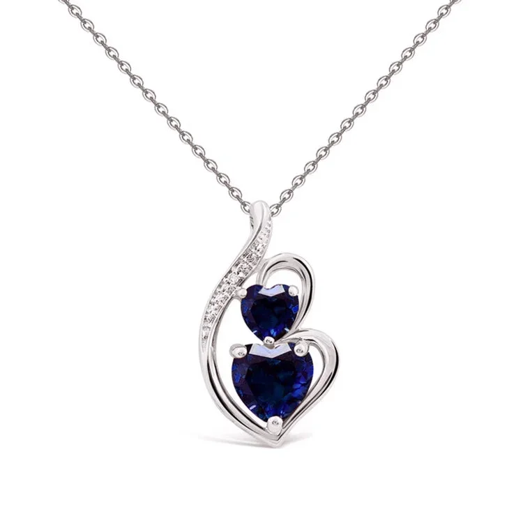 For Granddaughter - S925 Side by Side or Miles Apart We're Connected by The Heart Blue Heart Crystal Necklace
