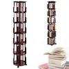 [US Local Warehouse] 6 Tier Bamboo Rotating Bookshelf on Wheels 360 Spinning Book Shelf Tower Round Revolving Bookcase Organizer Rolling Bookshelves for Small Space Corner Bedroom Office