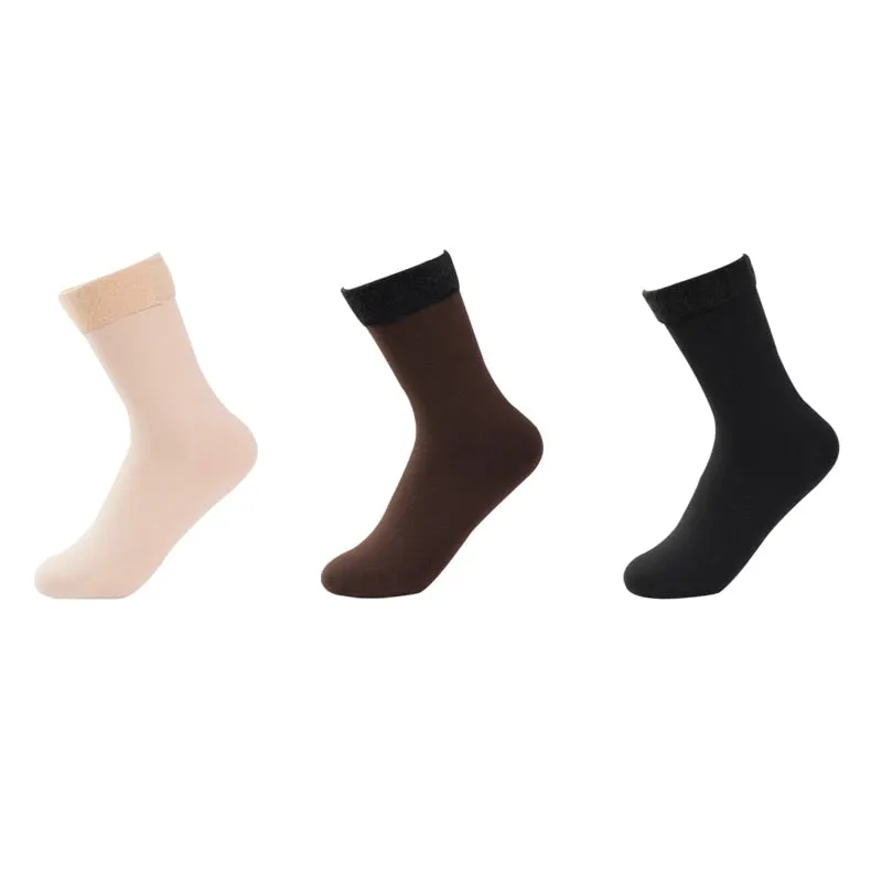 3 Pairs Women Winter Warm Thicken Casual Solid Color Socks Pack Home Snow Boots Velvet Home Floor Sock Set Lots Keep Warm