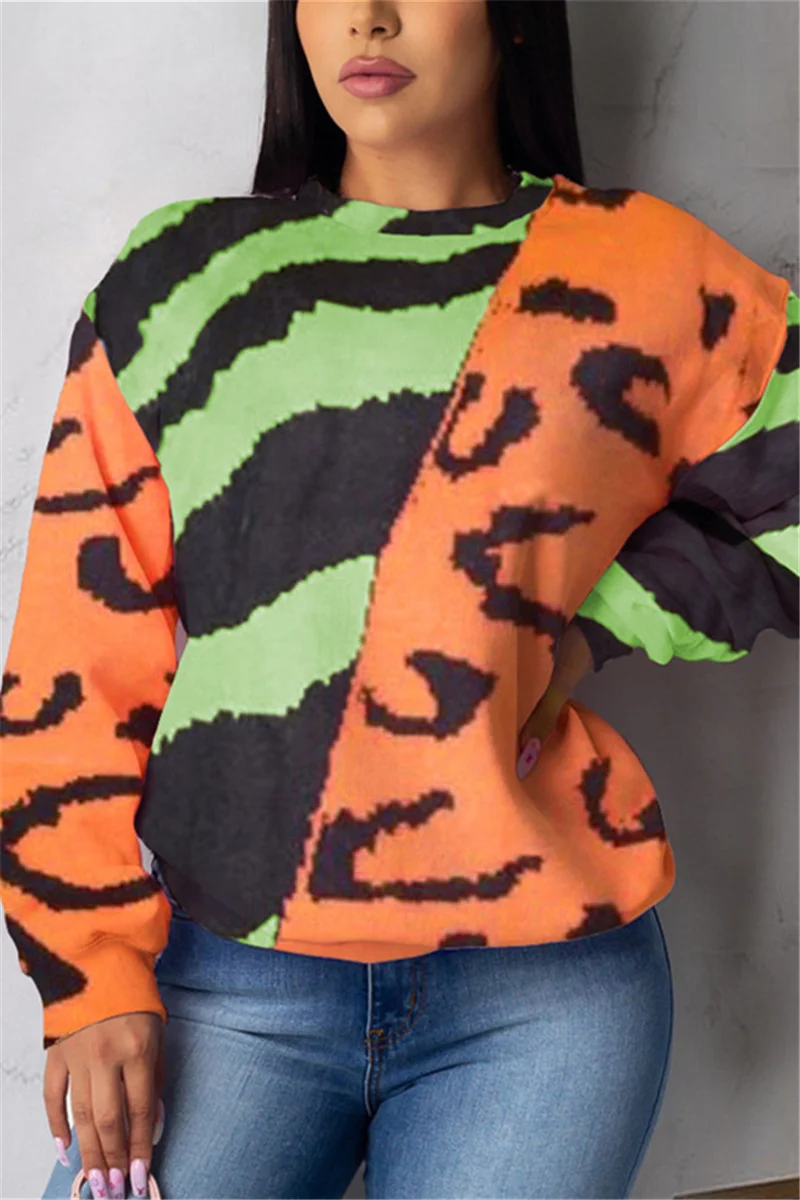 Green Casual Print Pullovers O Neck Outerwear | EGEMISS
