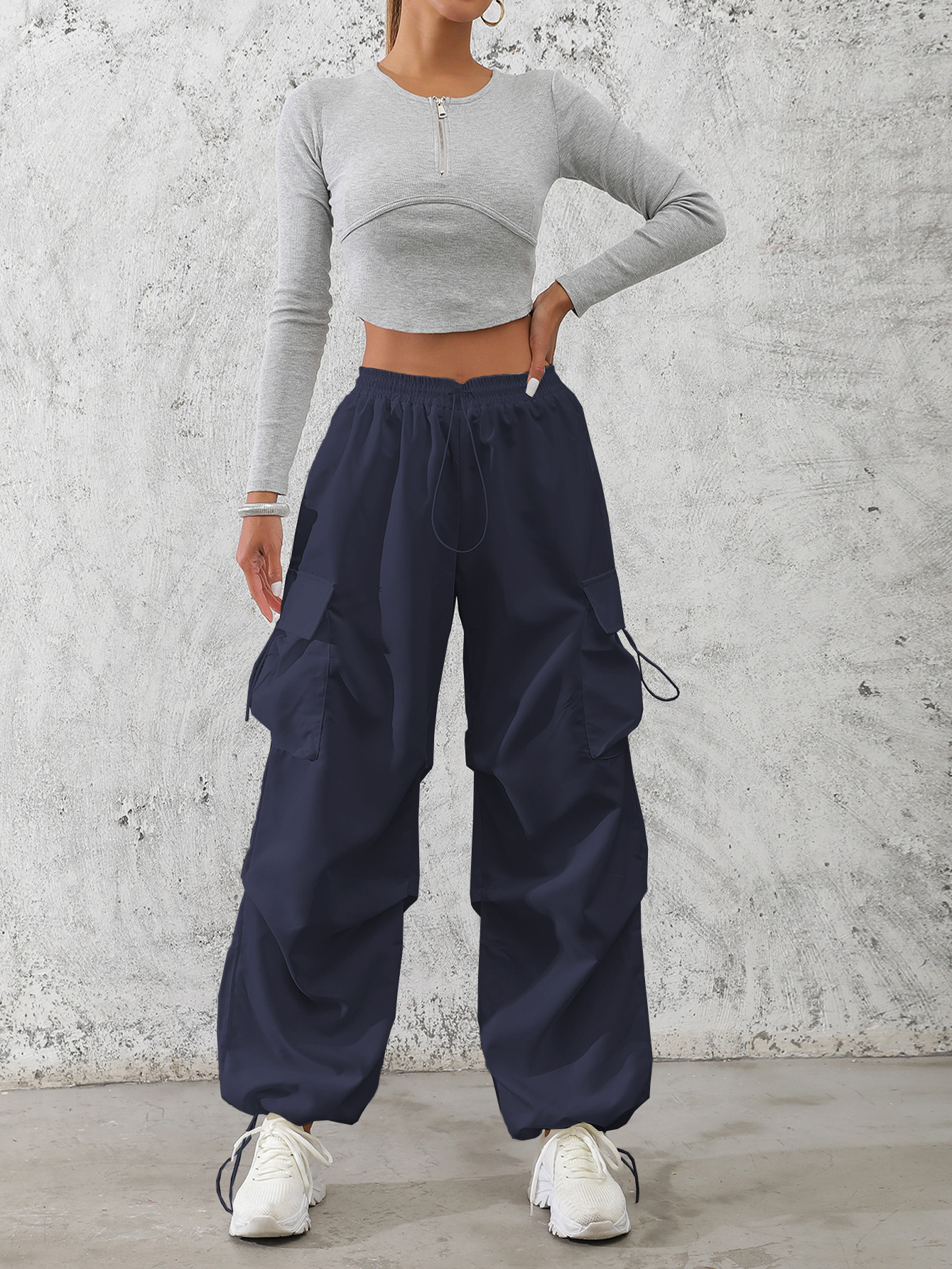 Oldedu Women's Cargo Pants with Parachute Style Pockets Hiking Pants Y2K