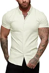 URRU Men's Muscle Dress Shirts Slim Fit Stretch Short Sleeve Casual Button Down Shirts for Men