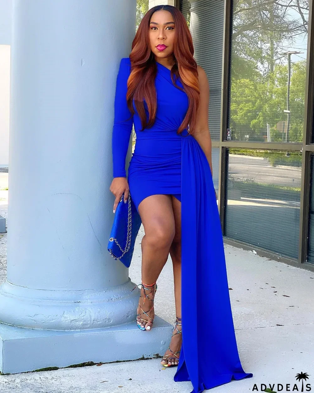 Solid One Shoulder Irregular Mini Dress