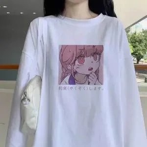 Kawaii Japan Amine Tshirt Streetwear Japanese T Shirt Harajuku Loose White Tops Funny Casual High Street Gothic Tshirt Female