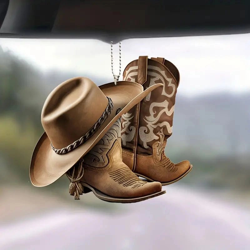New Interesting Automobile Hanging Ornament Decorations Personalized Cowboy Boot And Hat Flat Automobile Hanging Ornament
