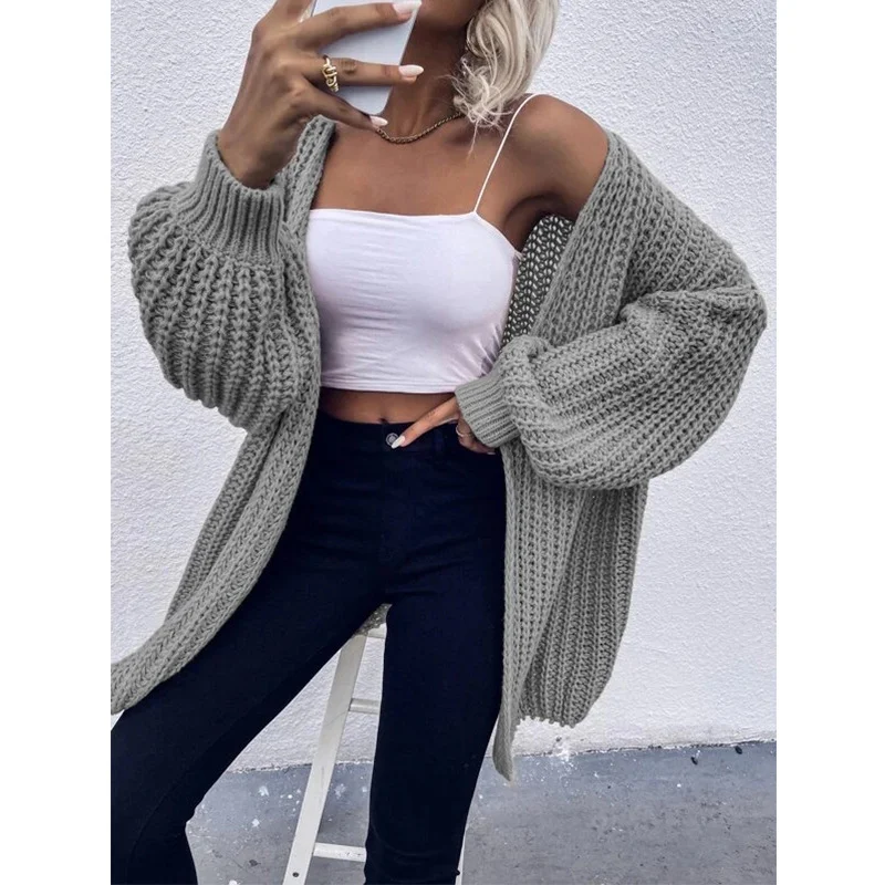 Wongn Wongn And Winter New Fashion Knitting Temperament Commuter Black Cardigan Pure Color Long Sleeve Coat Sweater Women's Clothing