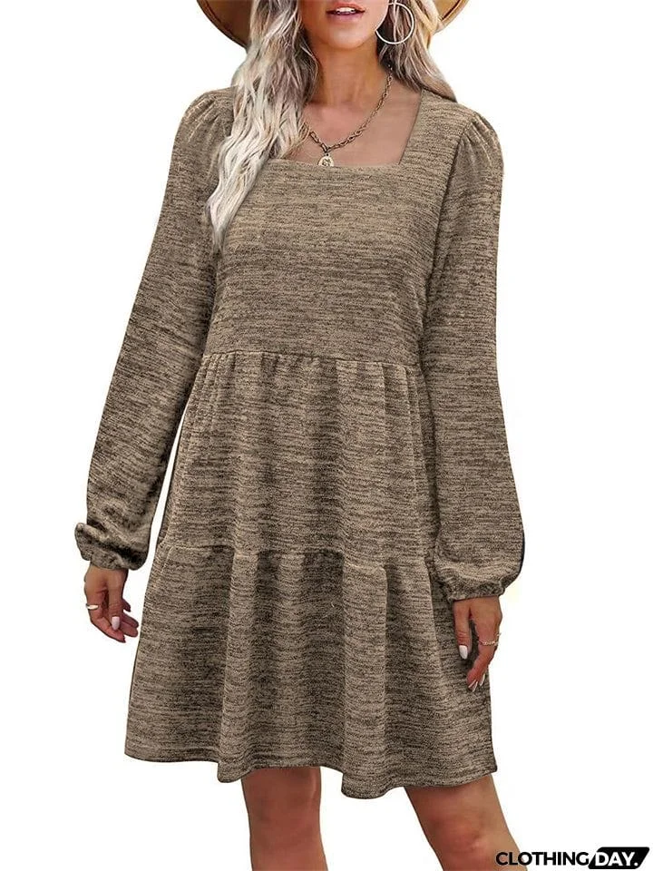 Stylish Square Collar Splice Dresses for Female