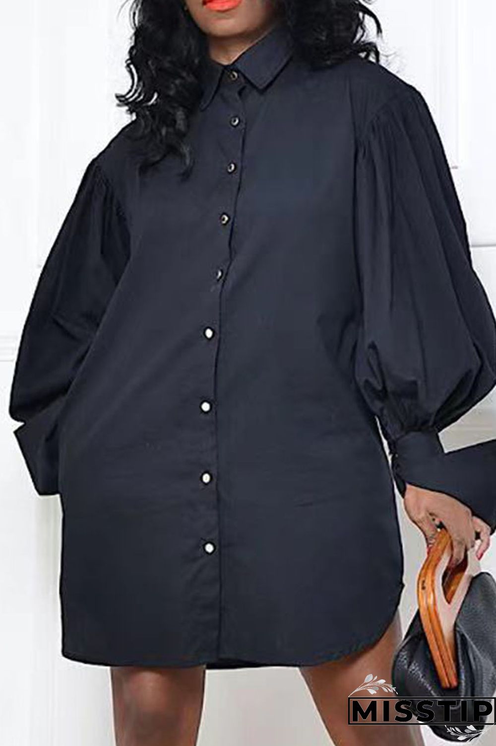 Blue Fashion Elegant Solid Patchwork Fold Turndown Collar Tops