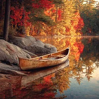 Autumn Lakeside Canoe - Diamond Painting