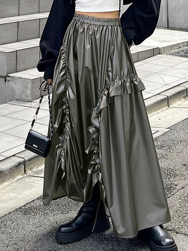 Retro Drawstring Stringy Selvedge Long Skirt