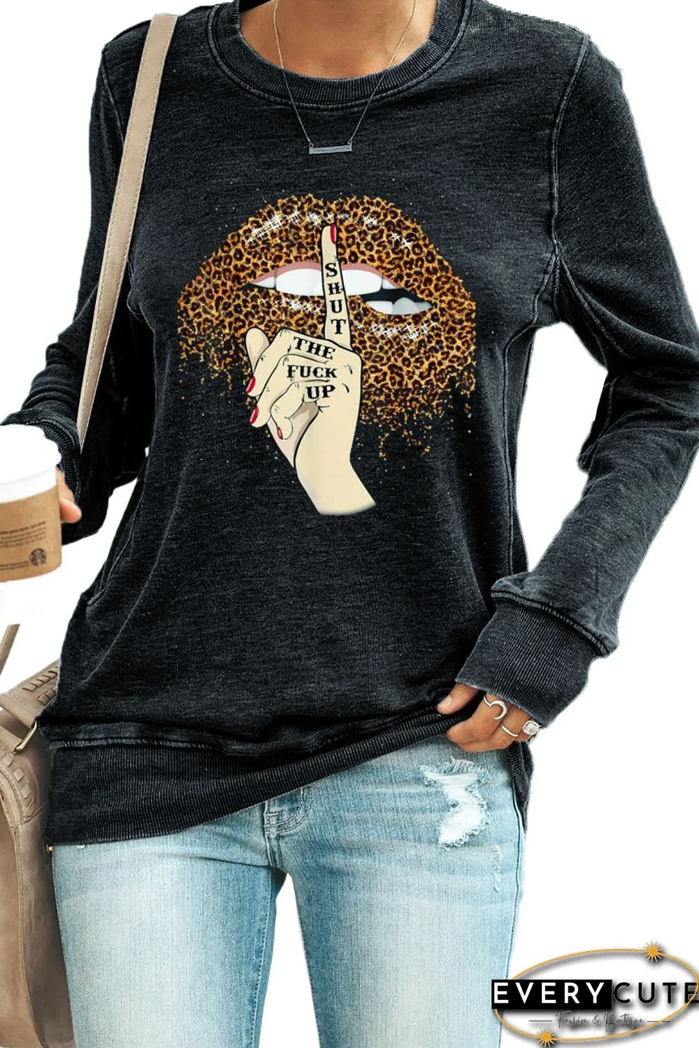 Leopard Lip Black Sweatshirt