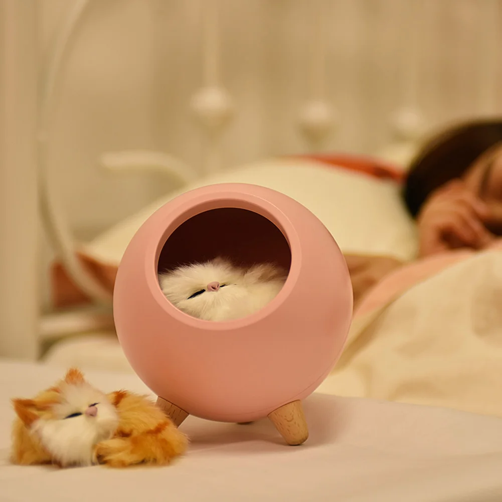 Cute Touch Dimming Kitten Night Light Bedside Charging Lamp Decor (Pink)