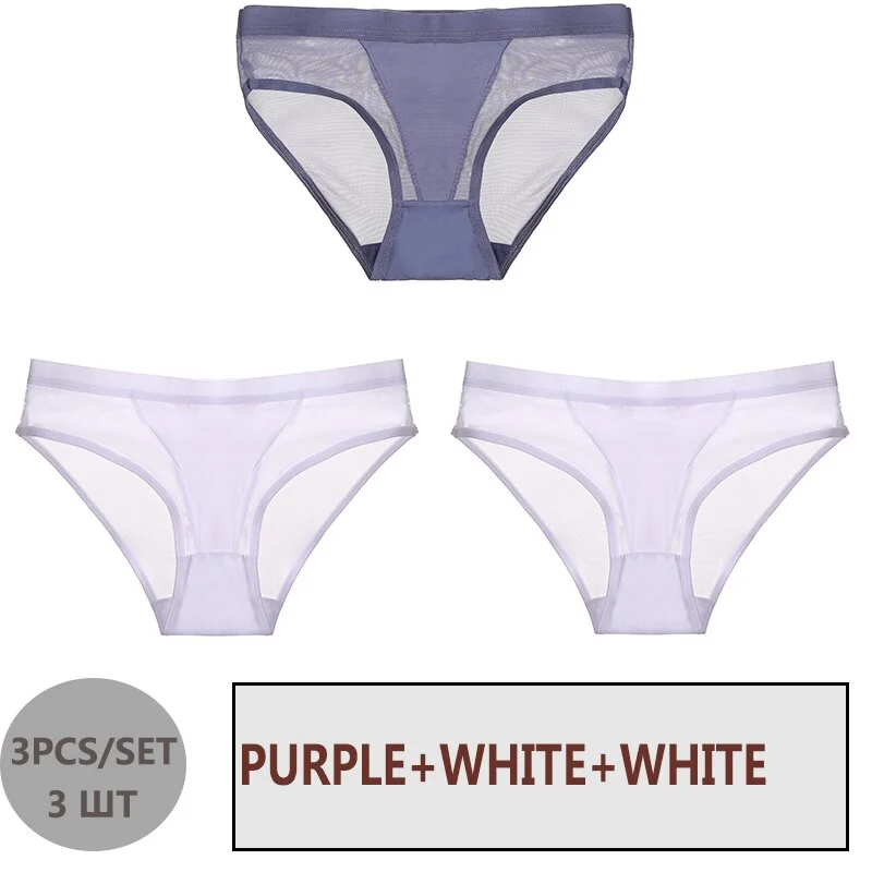 FINETOO 3PCS/Set Women Panties Sexy Mesh Lingerie Breathable Female Underwear For Woman Low-Rise Underpant Woman Panties Briefs