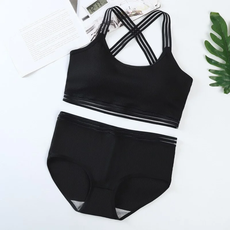 Billionm Solid Bra Two-Piece Elastic Push Up Ventilation Underwear Set Female Wireless Fit Bralette Suit