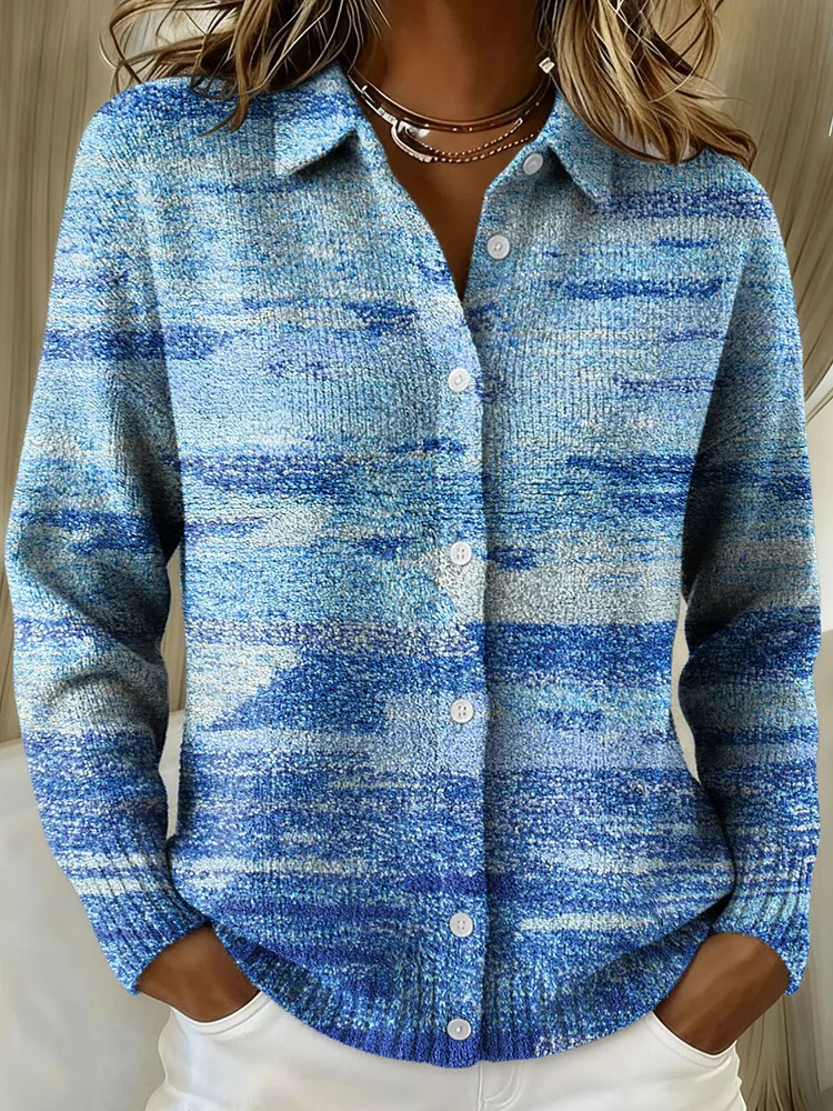 Women's Vintage Patchwork Gradient Abstract Pattern Art Print Cowl Neck Sweater