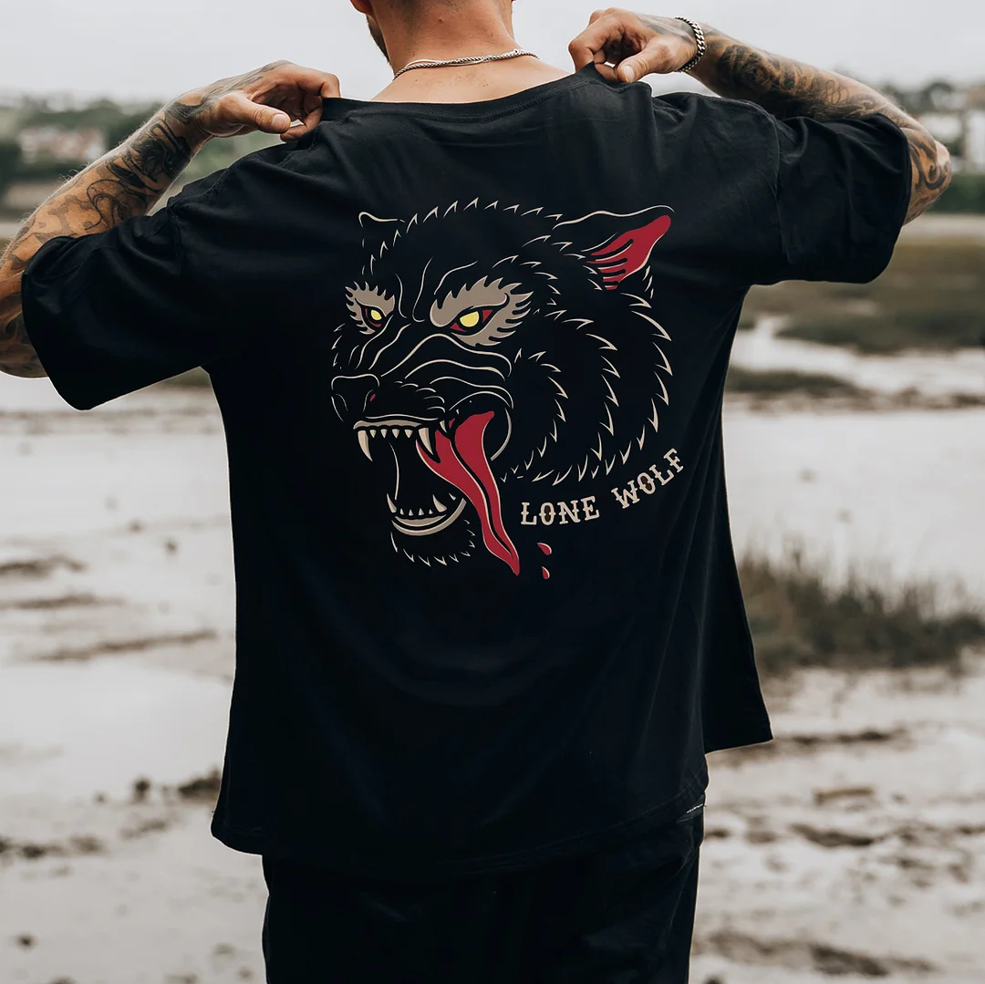LONE WOLF Black Print T-shirt