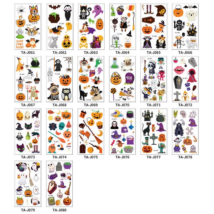 20 Sheets Ghost Pumpkin Pattern Luminous Temporary Tattoos Stickers - Modakawa Modakawa