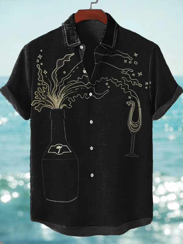Men's Holiday Cocktail Print Short Sleeve Shirt